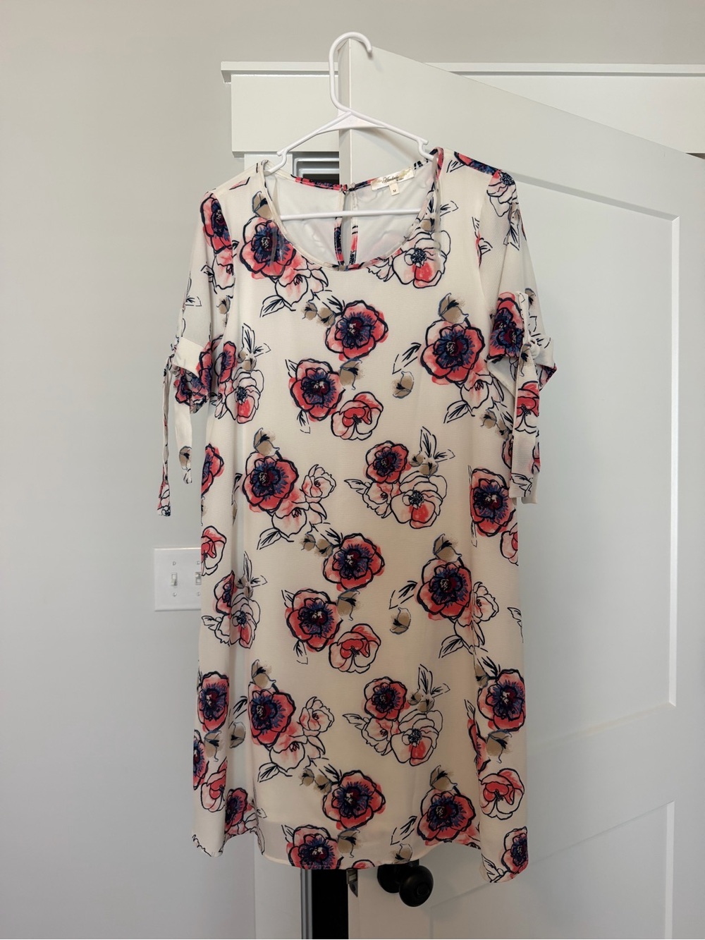 ANDREE BY UNIT Cream Midi Dress with Pink & Blue Floral Print